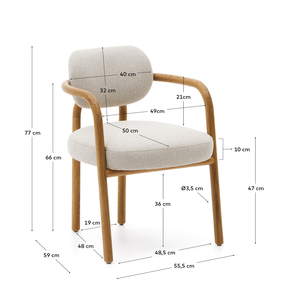 Chaise Melqui beige en bois de chêne avec finition naturelle