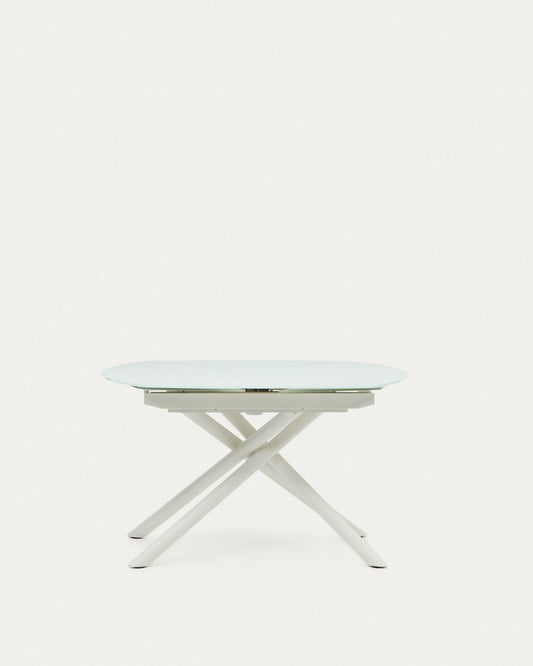 Table extensible Yodalia en verre trempé et pieds en acier finition blanche 130(190)x100 cm