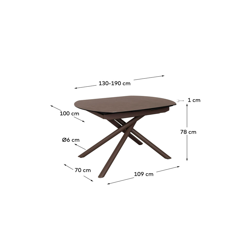 Table extensible Yodalia en grès cérame et pieds en acier finition marron 130(190)x100 cm