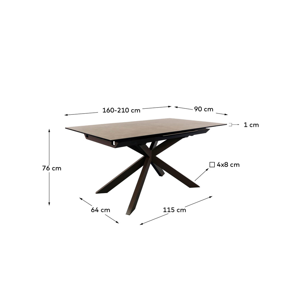 Table extensible Atminda en grès cérame et pieds en acier finition grise 160(210)x90 cm