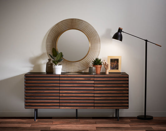Buffet Kesia 2 portes placage de noyer et acier finition noire 162 x 74 cm