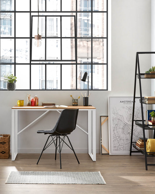Bureau Talbot en mélamine finition naturelle et pieds en acier blanc 120 x 60 cm