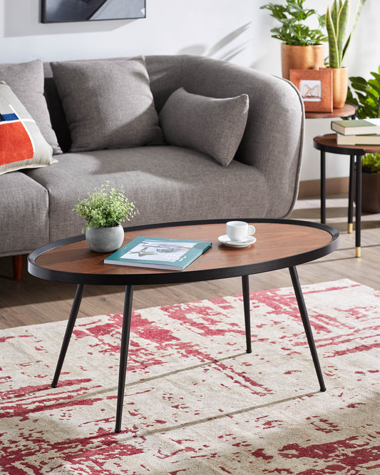 Table basse Kinsley en contreplaqué de noyer et structure en acier noir 102 x 56 cm