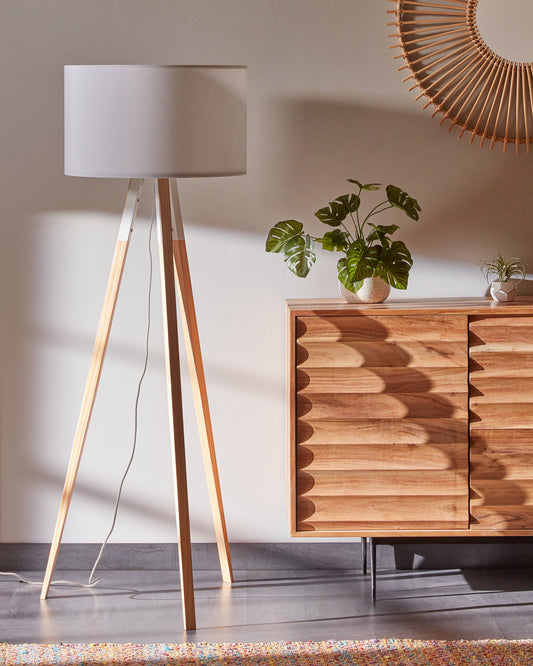 Lampadaire Iguazu, blanc et bois