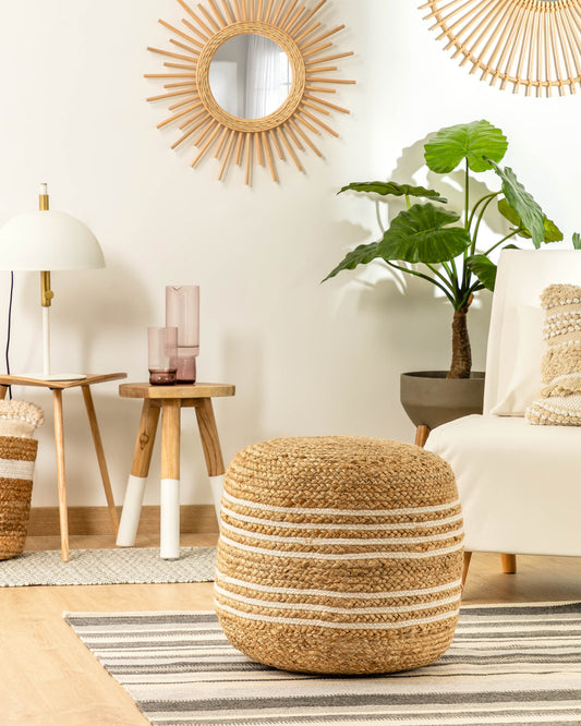 Pouf Saht Ø 45 cm naturel et blanc