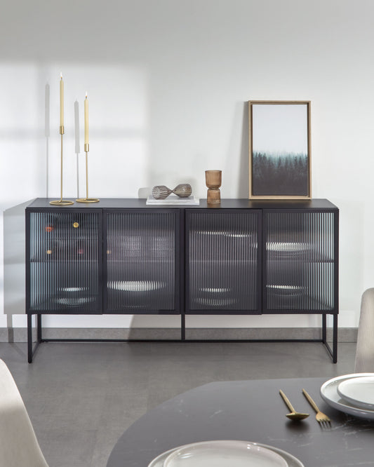 Buffet Trixie 4 portes en acier finition peint noir 160 x 81 cm