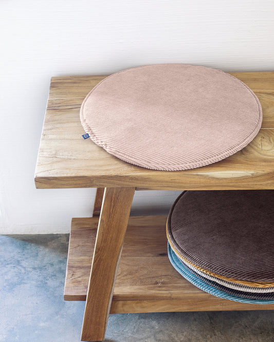 Galette de chaise ronde Sora velours côtelé rose Ø 35 cm