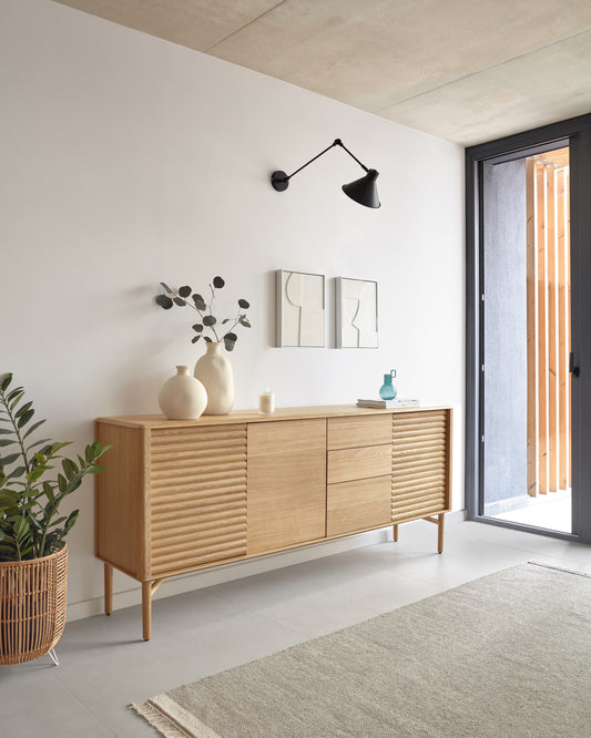 Buffet Lenon 3 portes et 3 tiroirs bois et placage chêne 200 x 86 cm FSC MIX Credit