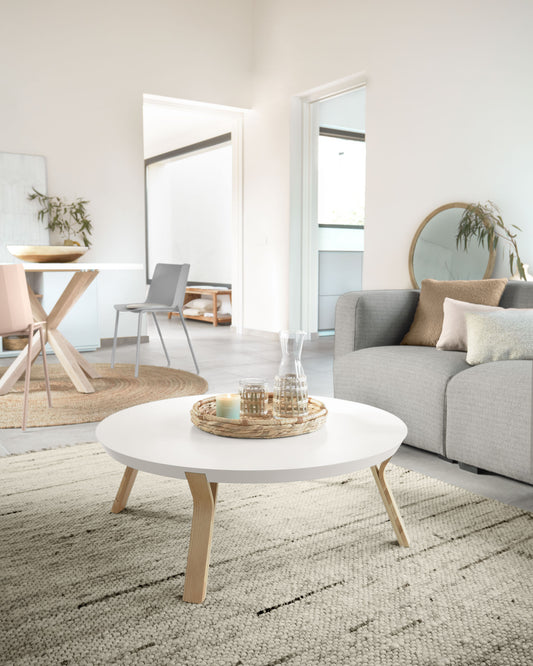 Table basse Dilos en frêne et laqué blanc Ø 90 cm