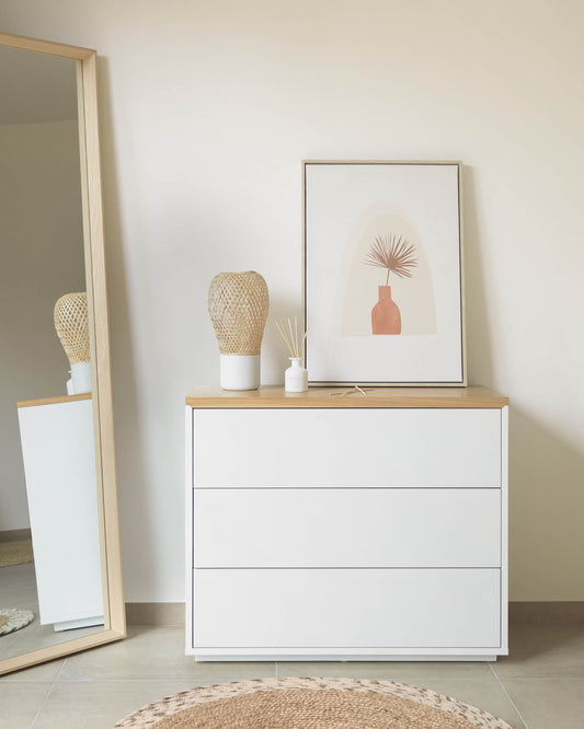 Commode Abilen contreplaqué de chêne et laqué en blanc 90 x 75 cm FSC 100 %