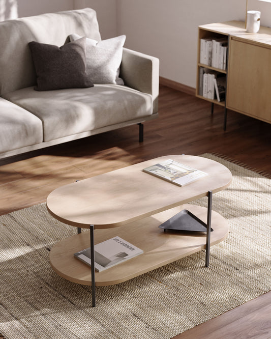 Table basse Palmia en bois de manguier et pieds en acier noir 110 x 55 cm