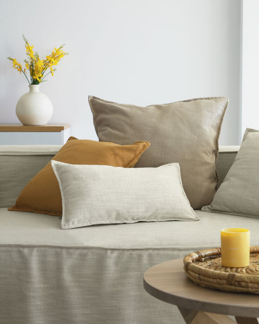 Housse de coussin Blok en lin beige 60 x 60 cm