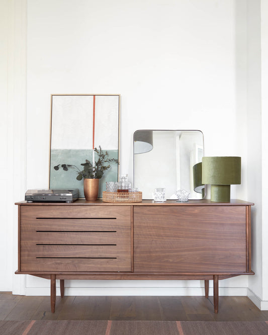 Buffet Carolin 2 portes et 1 tiroir en plaqué de noyer 180 x 83,8 cm