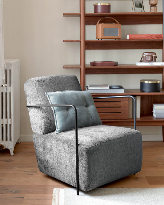 Fauteuil Gamer en chenille gris et métal peint noir