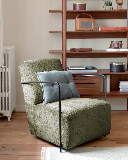 Fauteuil Gamer en chenille vert et métal peint noir