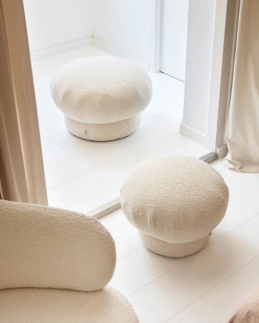 Pouf rond Sarisha bouclette blanc Ø 50 cm