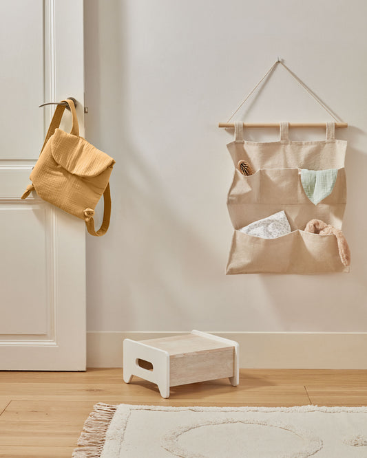 Marche-pied pour enfant Cecilia en bois de pin naturel et blanc