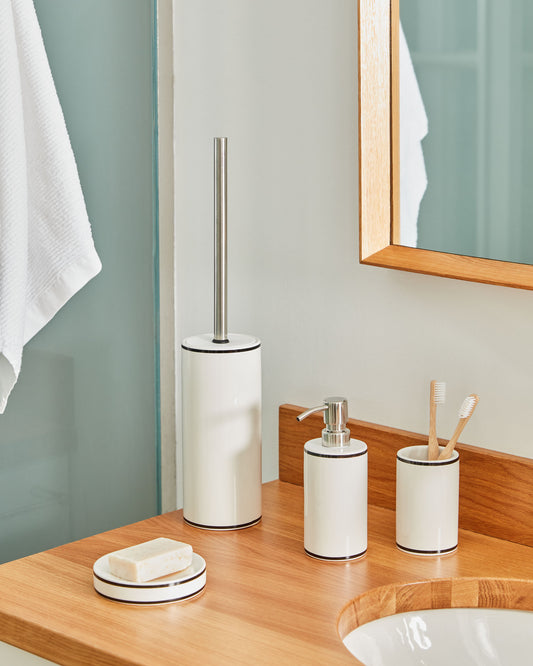 Porte-savon Arminda en céramique blanc avec détail noir