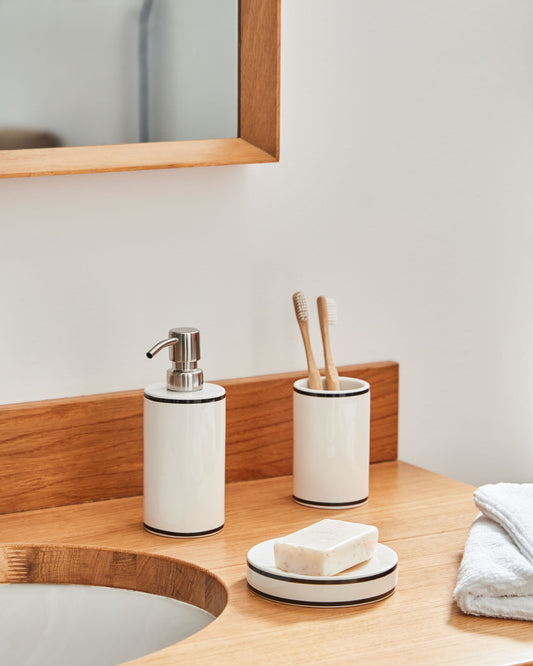 Porte-savon Arminda en céramique blanc avec détail noir