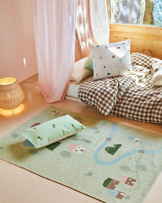 Housse de coussin Llaru 100% coton champignons vert 30 x 50 cm