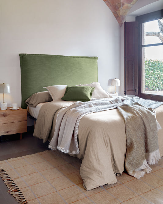 Tête de lit déhoussable Tanit en lin vert pour lit de 180 cm