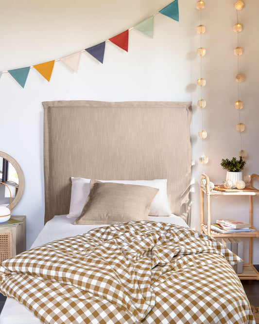 Tête de lit déhoussable Tanit en lin beige pour lit jusqu’à 90 cm