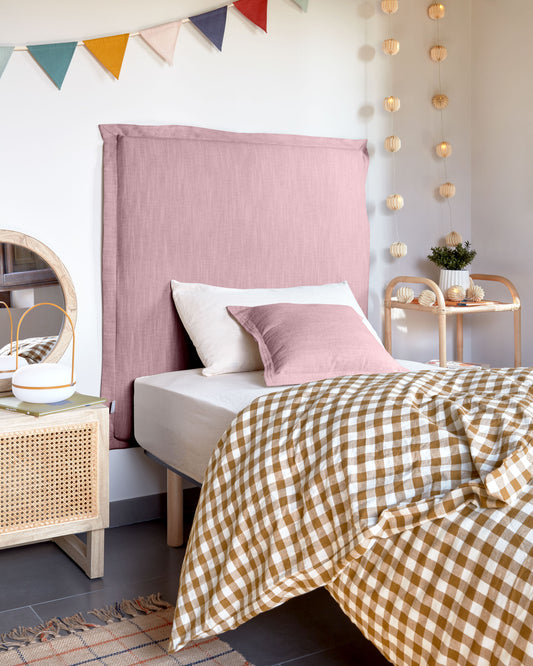 Tête de lit déhoussable Tanit en lin rose pour lit de 90 cm