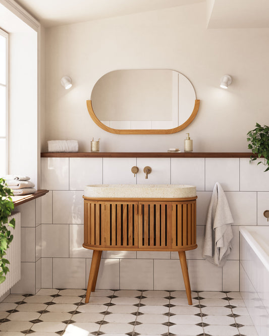 Meuble de salle de bain Rokia en teck avec vasque à poser 90 x 80 cm