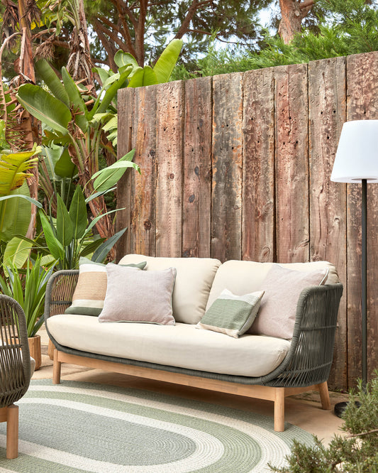 Canapé Catalina 3 places en corde verte et bois d'acacia 170 cm FSC