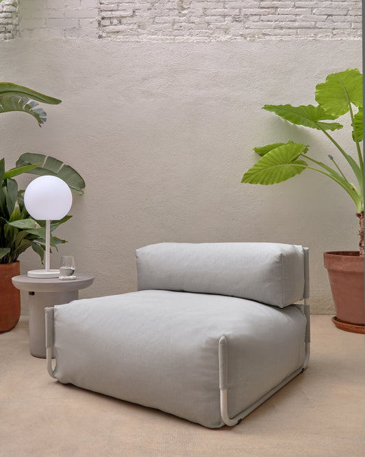 Pouf canapé modulaire extérieur avec dossier Square gris clair aluminium blanc 101x101cm