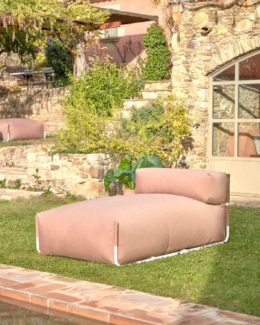 Pouf canapé module extérieur méridienne dossier Square terracotta et alu blanc 165 x 101cm