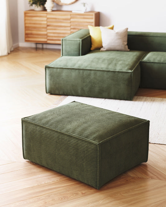 Repose-pieds Blok ignifugé en velours côtelé épais vert 90 x 74 cm FSC Mix Credit