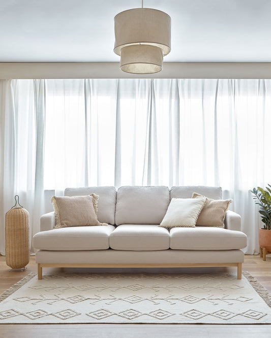 Canapé Mihaela 3 places en micro bouclette blanche 203 cm FSC Mix Credit
