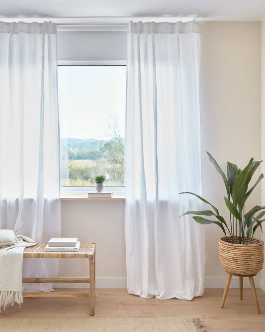 Rideau Marja en coton et lin blanc 140 x 270 cm