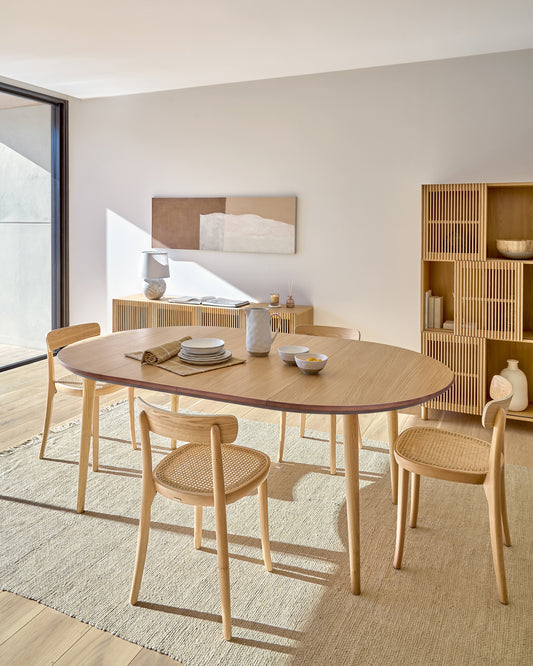 Table extensible Oqui ovale placage de chêne et pieds en bois Ø 120 (200) x 90 cm