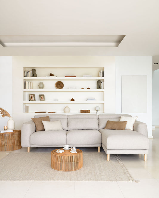 Canapé Singa 3 places avec méridienne droite, appui-tête inclinable et siège extensible beige 296 cm FSC Mix Credit