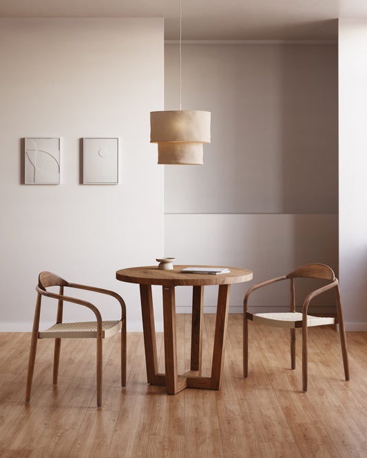 Table ronde Nahla en bois massif d’acacia avec finition ton naturel Ø 90 cm FSC 100 %