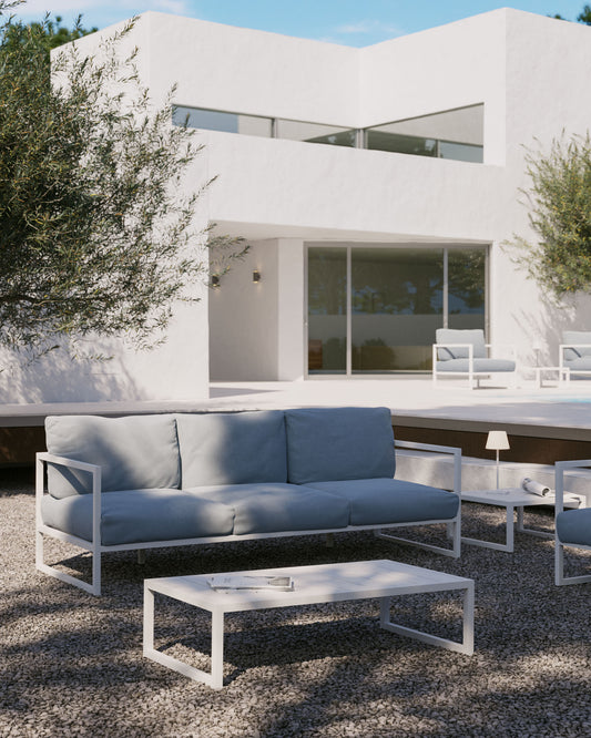 Canapé Comova 100 % pour extérieur 3 places bleu et aluminium blanc 222 cm