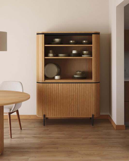 Buffet haut Licia 2 portes en bois de manguier et métal peint en noir 120 x 170 cm