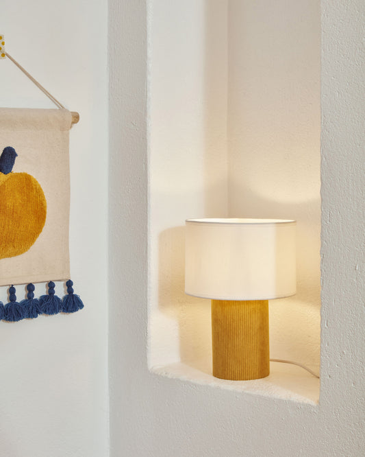Lampe de table Bianella en velours côtelé moutarde