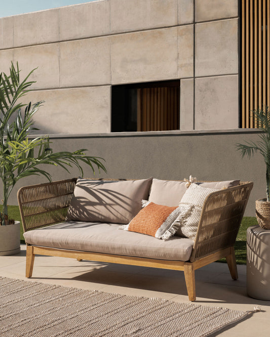 Canapé Belleny 3 places en corde beige et bois d'acacia 176 cm FSC 100 %