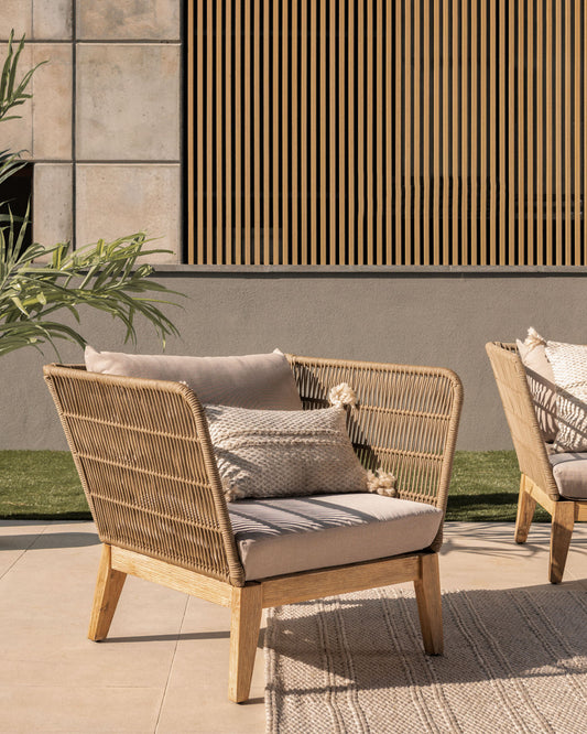 Fauteuil Belleny corde beige et bois d'acacia FSC 100 %