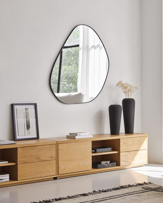 Meuble TV Abilen 1 porte et 2 tiroirs placage de chêne 150 x 44 cm FSC 100%