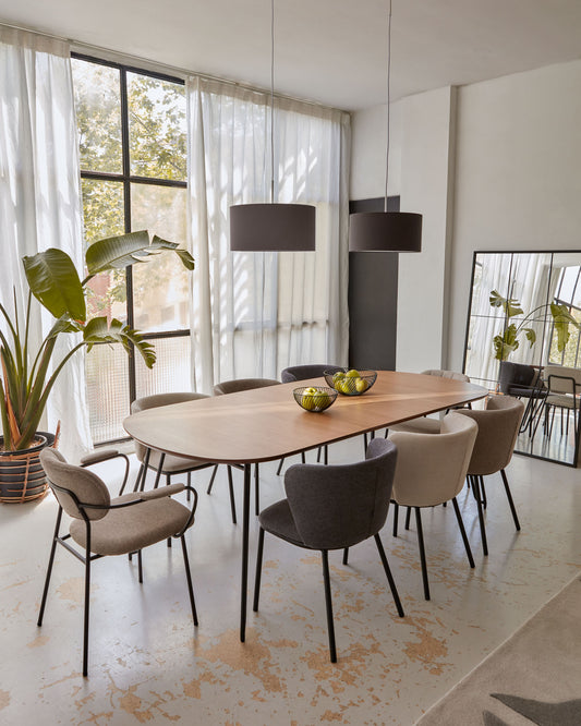 Table ronde extensible Novac Ø 120 (200) cm contreplaqué de chêne et pieds en acier noir