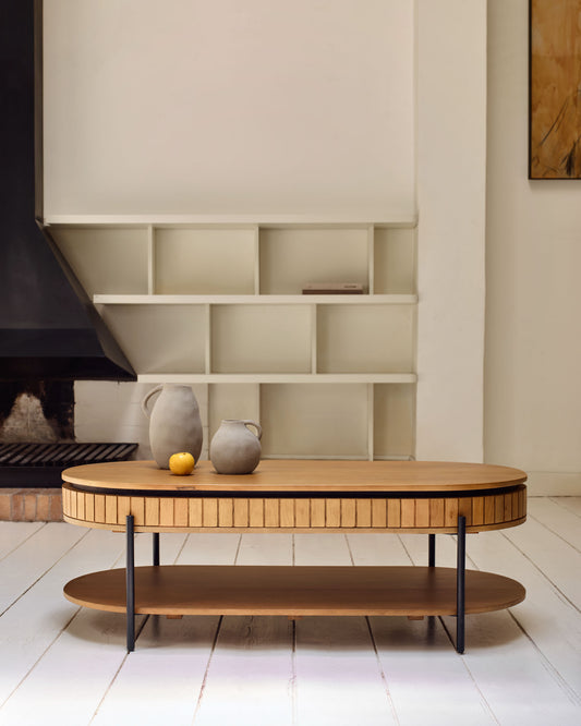 Table basse Licia 1 tiroir en bois de manguier et métal peint en noir 130 x 65 cm