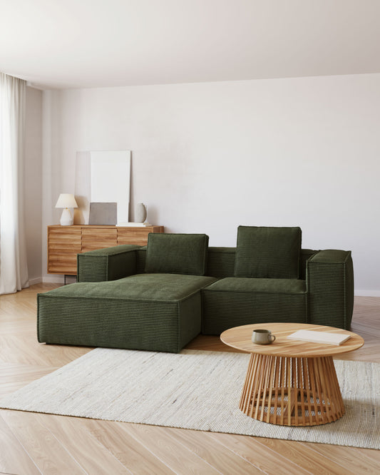 Canapé Blok 2 places avec méridienne gauche ignifugé en velours côtelé épais vert 240 cm FSC Mix Credit