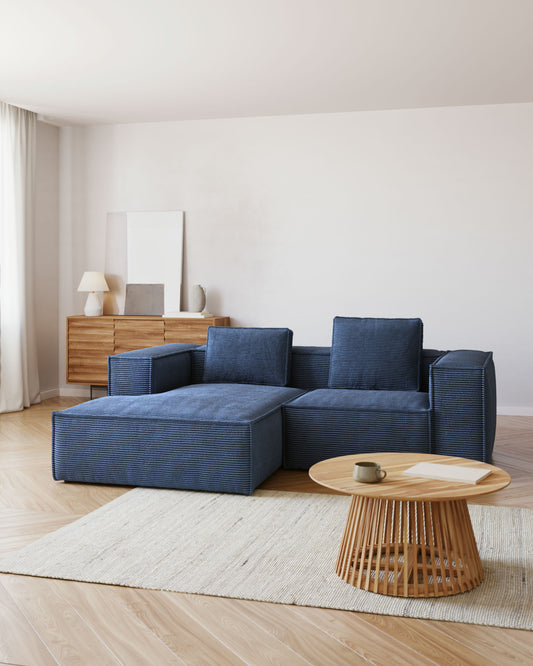 Canapé Blok 2 places avec méridienne gauche ignifugé en velours côtelé épais bleu 240 cm FSC Mix Credit