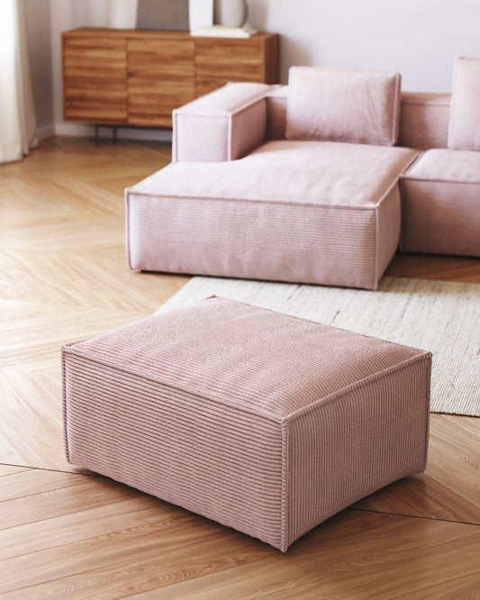 Repose-pieds Blok ignifugé en velours côtelé épais rose 90 x 74 cm