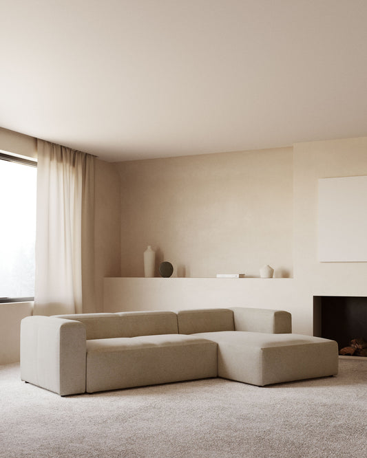Canapé Blok 3 places avec méridienne droite ignifugé en chenille beige 300 cm
