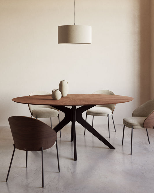 Table Naanim en placage de noyer et pieds avec finition noire 180 x 110 cm